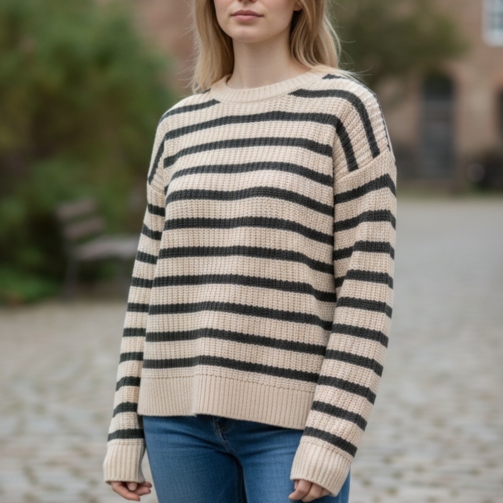 Classic Deep Green and Cream Striped Sweater•XL